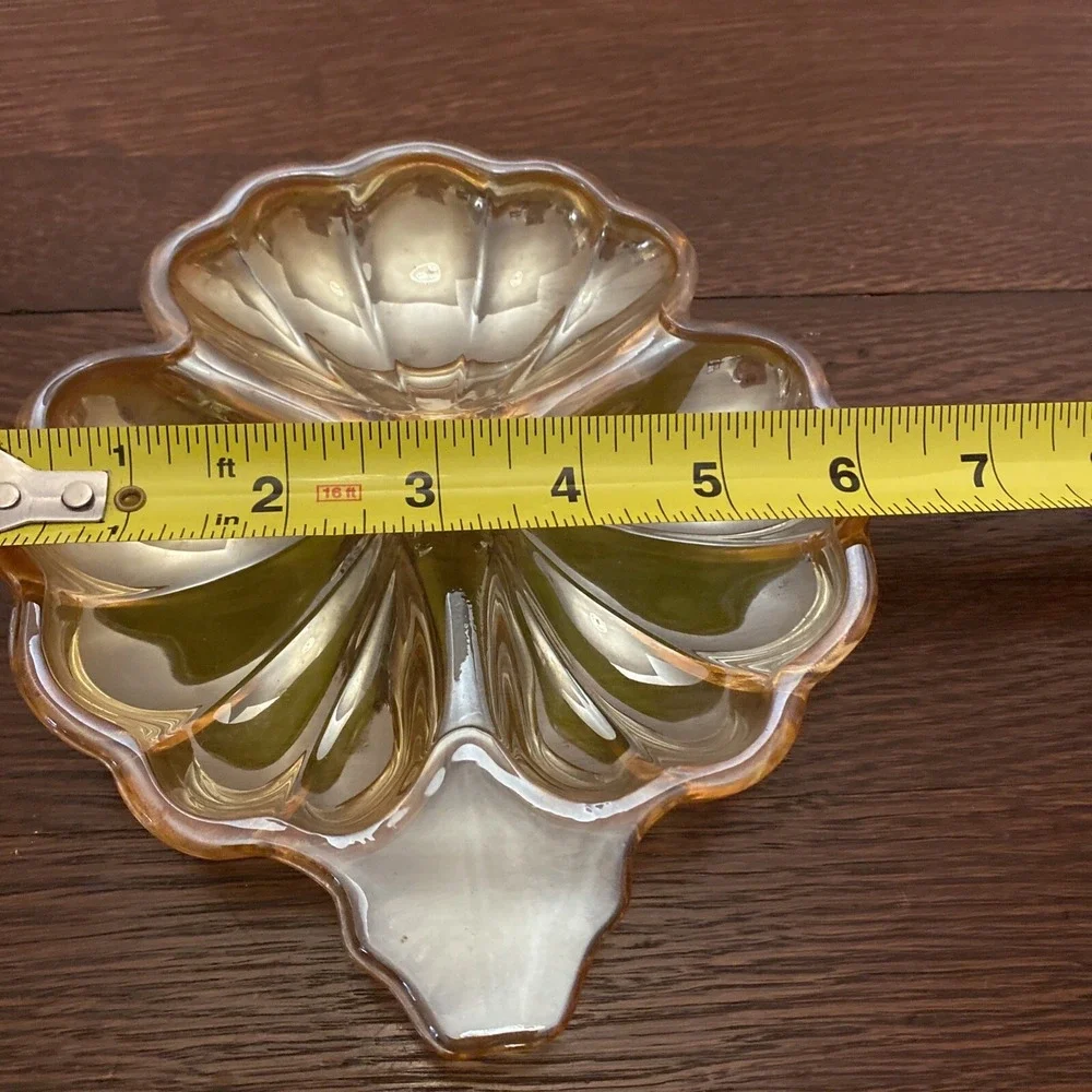 Vintage Carnival‎ Glass Marigold Amber Clover Leaf Candy/Nut/Relish Dish